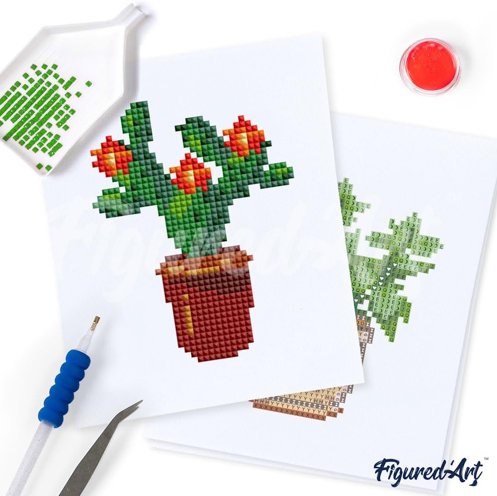 Figured'Art Mini Serie Diamond Painting Erwachsene - Pflanzen 3 - Premium-Box mit 12 Stück 15x18 cm