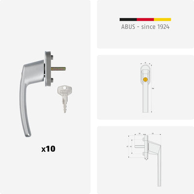 ABUS Abschliessbarer Fenstergriff FG200 AB208 - 10er Set - Fensterknauf mit Druckzylinder, gleichsch