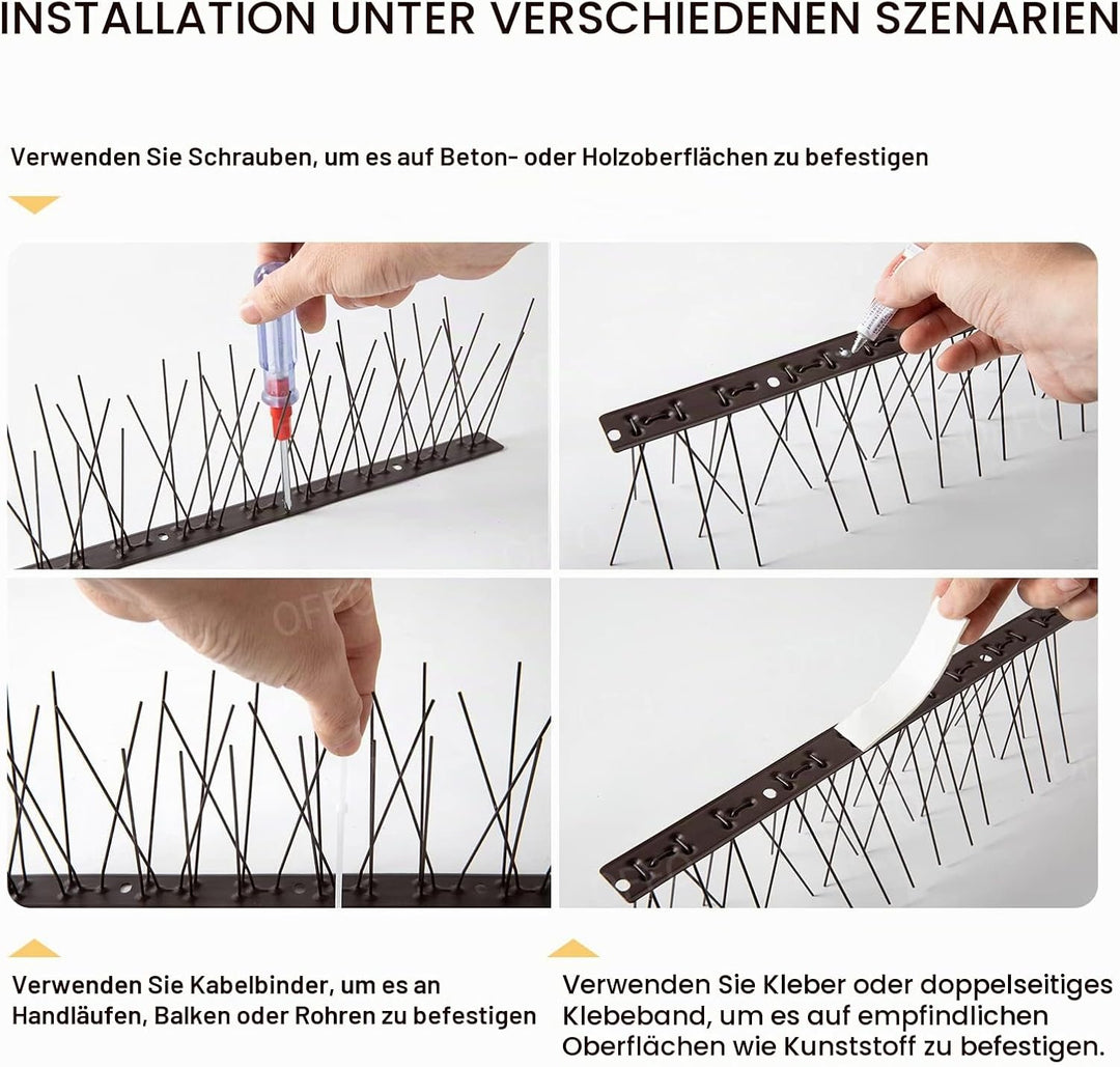 OFFO Vogelabwehr Spikes vormontiert für Dach und Fenster, langlebige Taubenabwehr Spikes für Krähen,