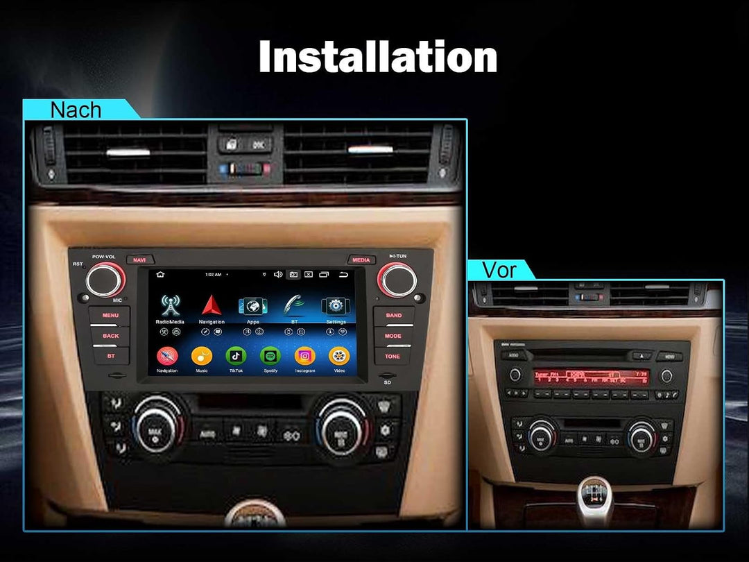 Erisin 8-Kern 4GB RAM+64GB ROM Android 14 Autoradio Bluetooth GPS Navigation für BMW 3er E90 E91 E92