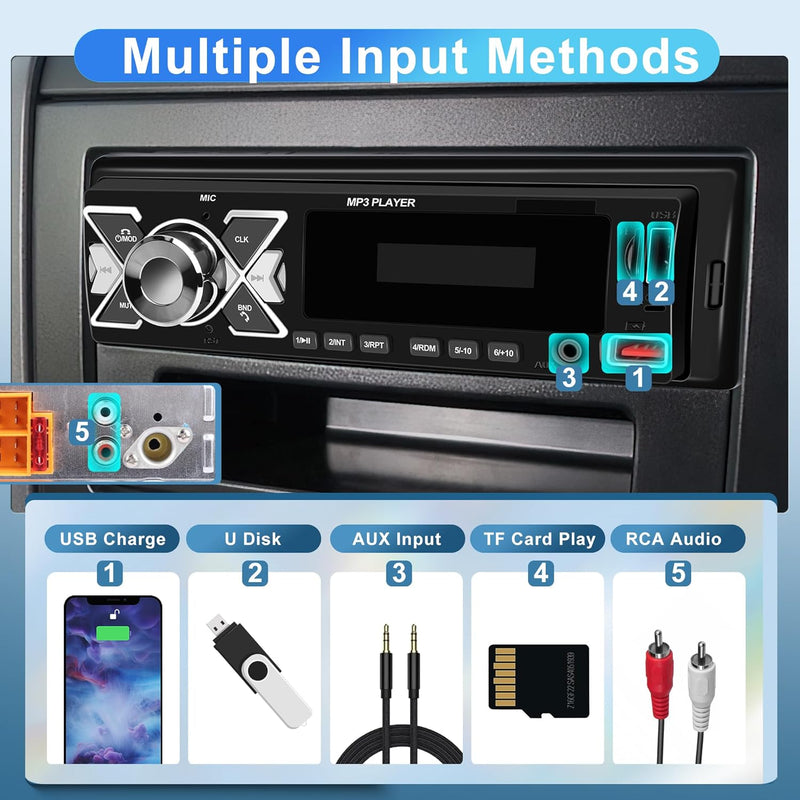 Autoradio 1 Din Bluetooth Autoradio mit Bluetooth Freisprecheinrichtung FM Radio/USB/TF/Aux in/RCA/4