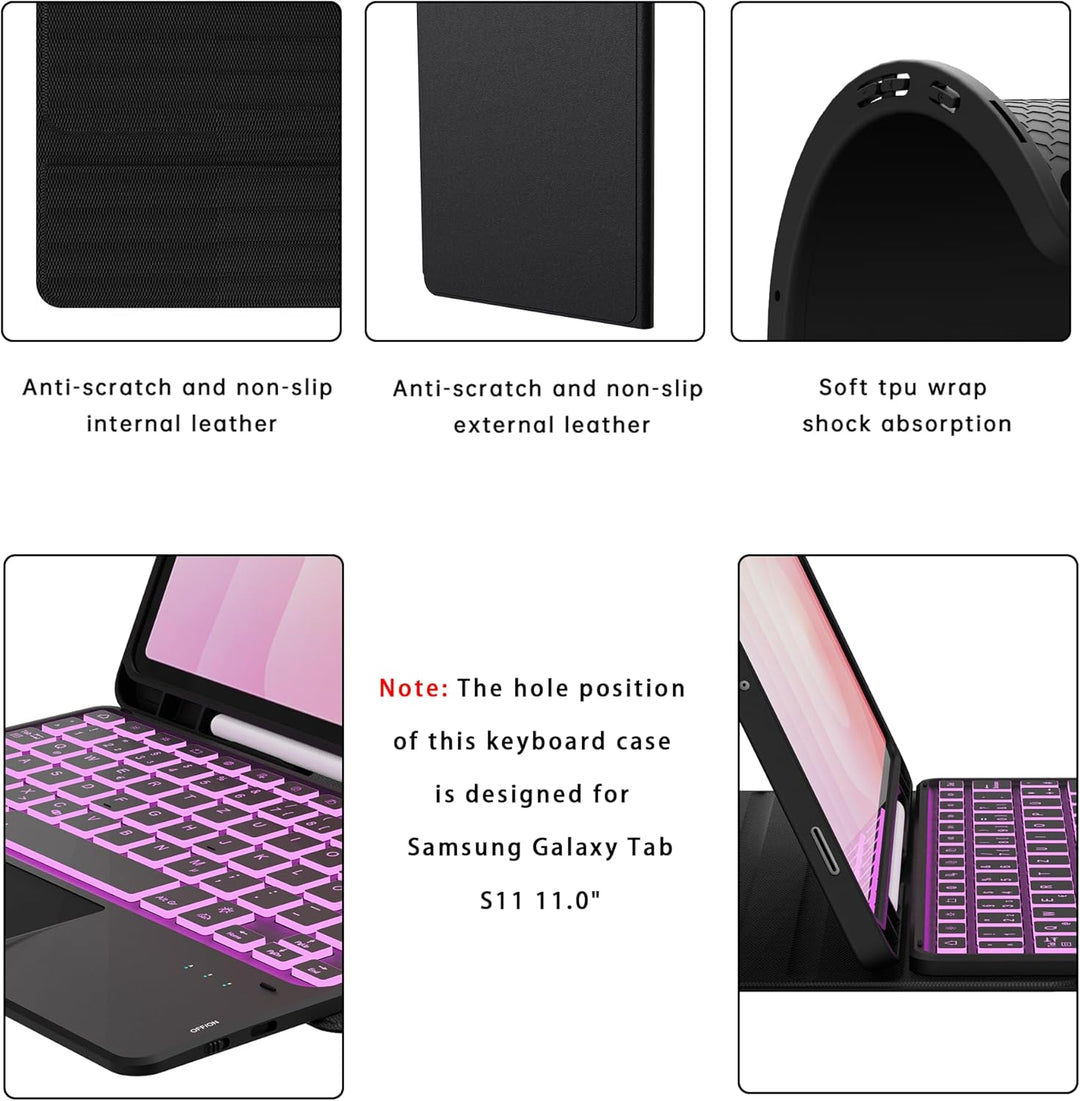 Für Galaxy Tab S11 11" Tastatur Hülle - 7 Farben Beleuchtung Abnehmbare Trackpad Tablet Cover - Bele