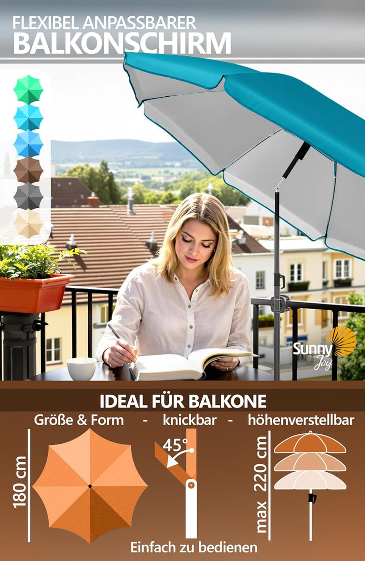 4smile Sonnenschirm Balkon SunnyJoy im 3er-Set - UPF 50+ Balkon Schirm 180 cm + Sonnenschirmhalter B