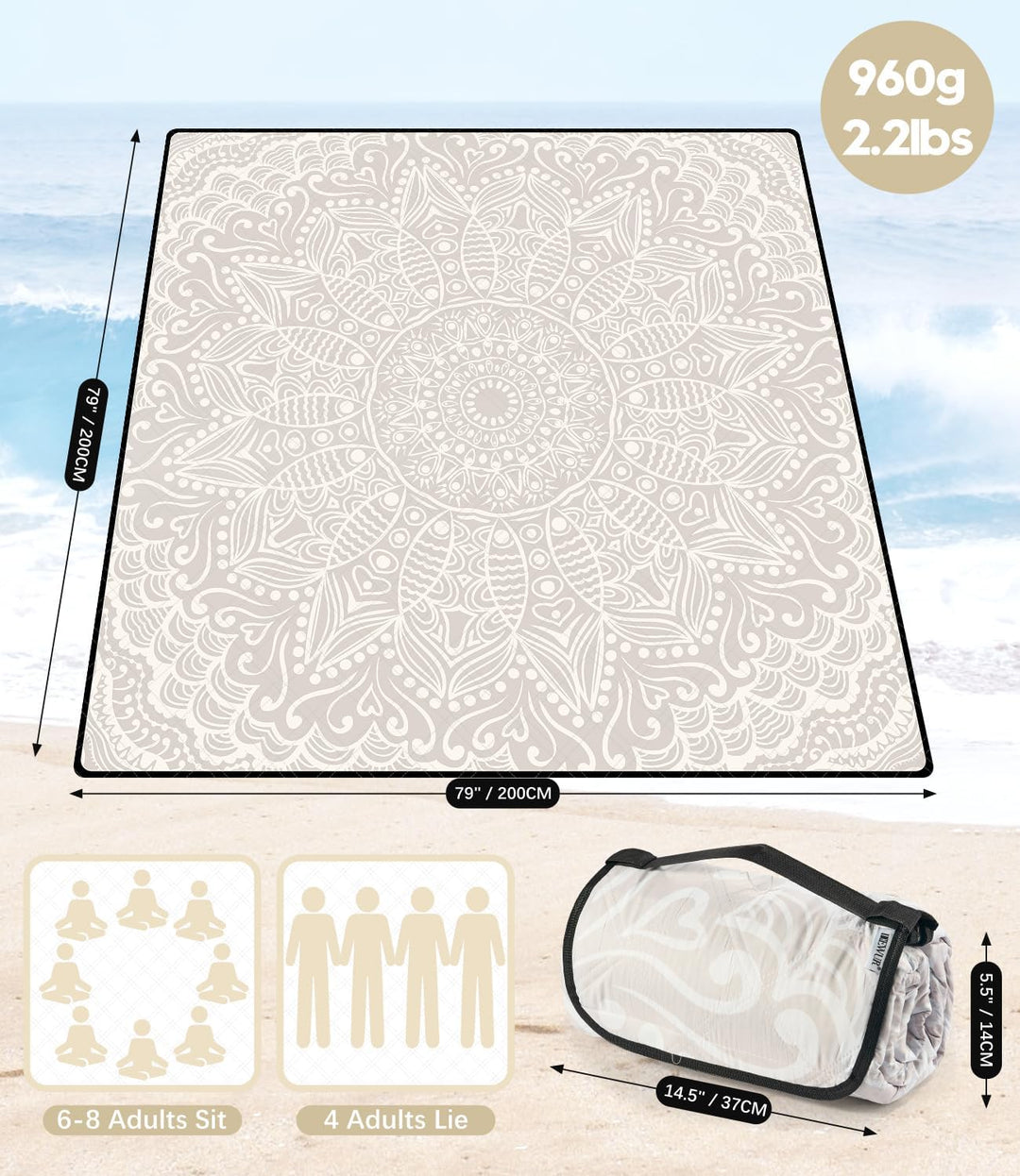 Picknickdecke wasserdicht waschbar, Stranddecke Sandfrei XXL Campingdecke Strandmatte isoliert mit A