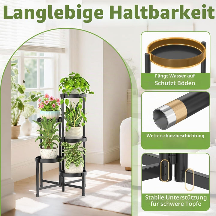 iDavosic.ly 5 Etagen Metall Pflanzenständer Blumentopfständer, Mehrstöckig Pflanzenregal Blumenregal