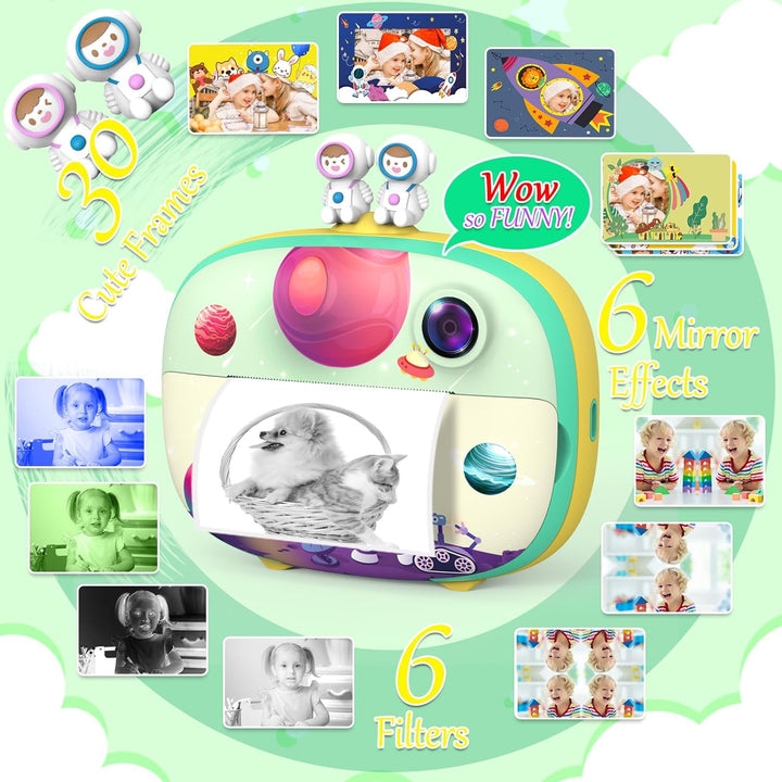 ULEWAY Kinderkamera Sofortbildkamera, Digitalkamera für Kinder mit Druckpapier & 32G TF Karte, Video