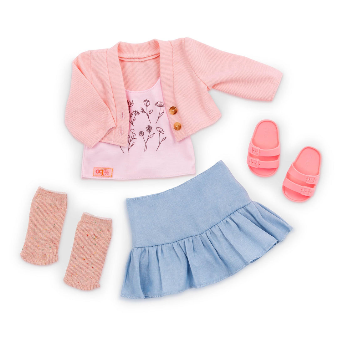 Our Generation – Ländlicher Charme – 46 cm Puppenkleidung – Rosa Pullover & Blauer Rock Outfit – Top