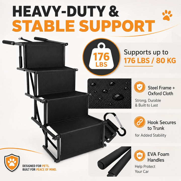 Hundetreppe Auto 4-stufige Hundetreppe-Extra Stabile Hunderampe Auto Klappbar-Perfekte Einstiegshilf