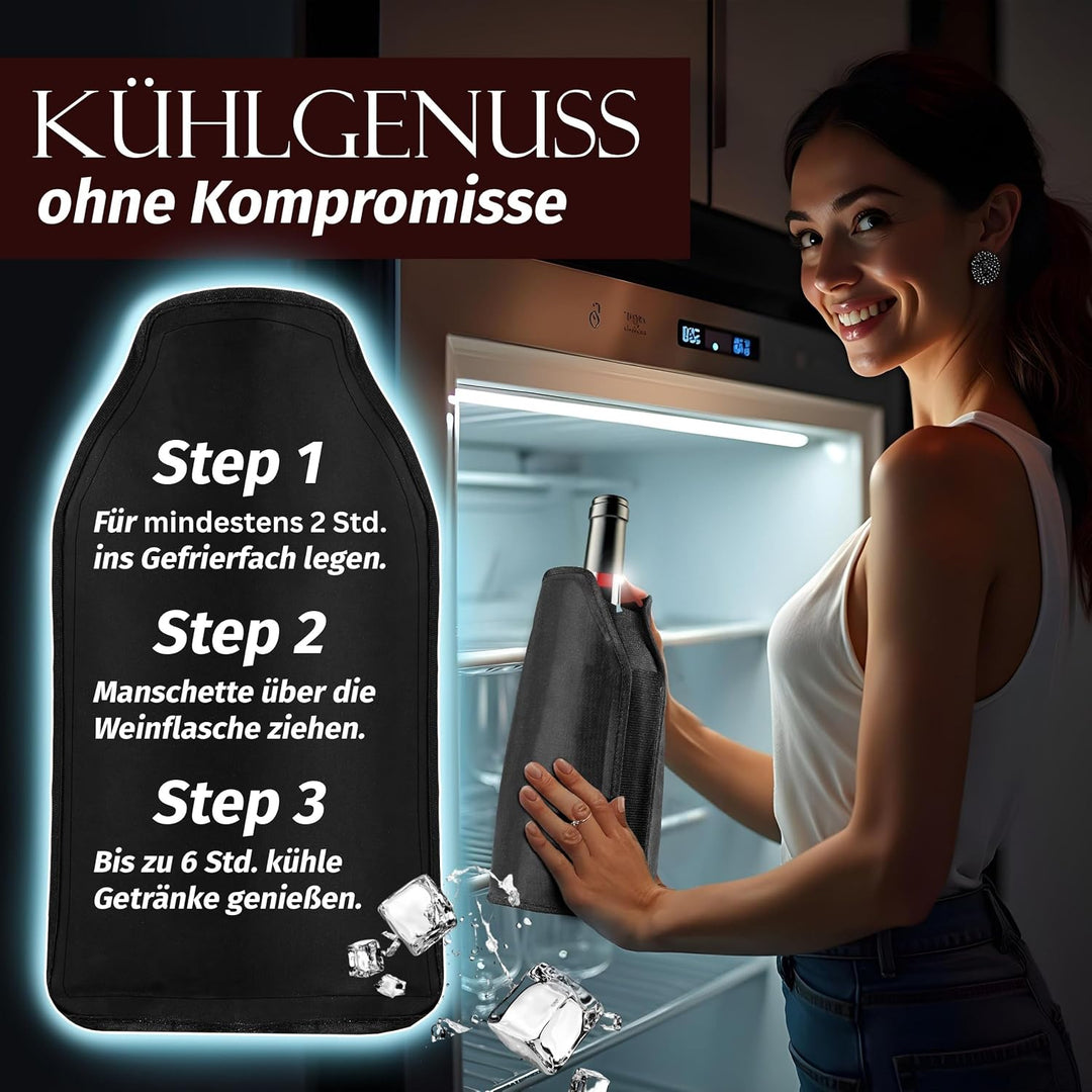 Flaschenkühler 2er Set – Kühlmanschette für Wein, Sekt &amp; Champagner | Flexible Gel-Kühlmanschetten f