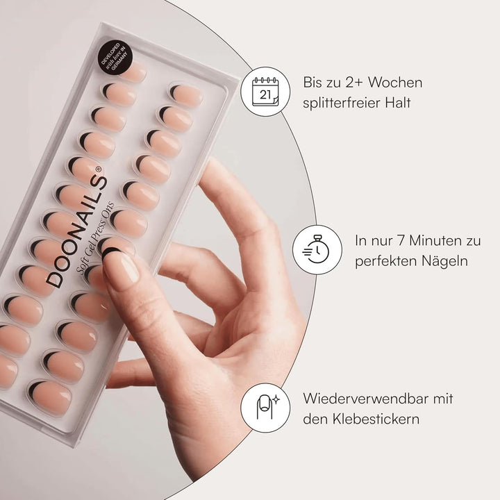 DOONAILS – Press On Nails 30er Set Black French abgerundete Form Creme/Schwarz– Nägel zum Aufkleben