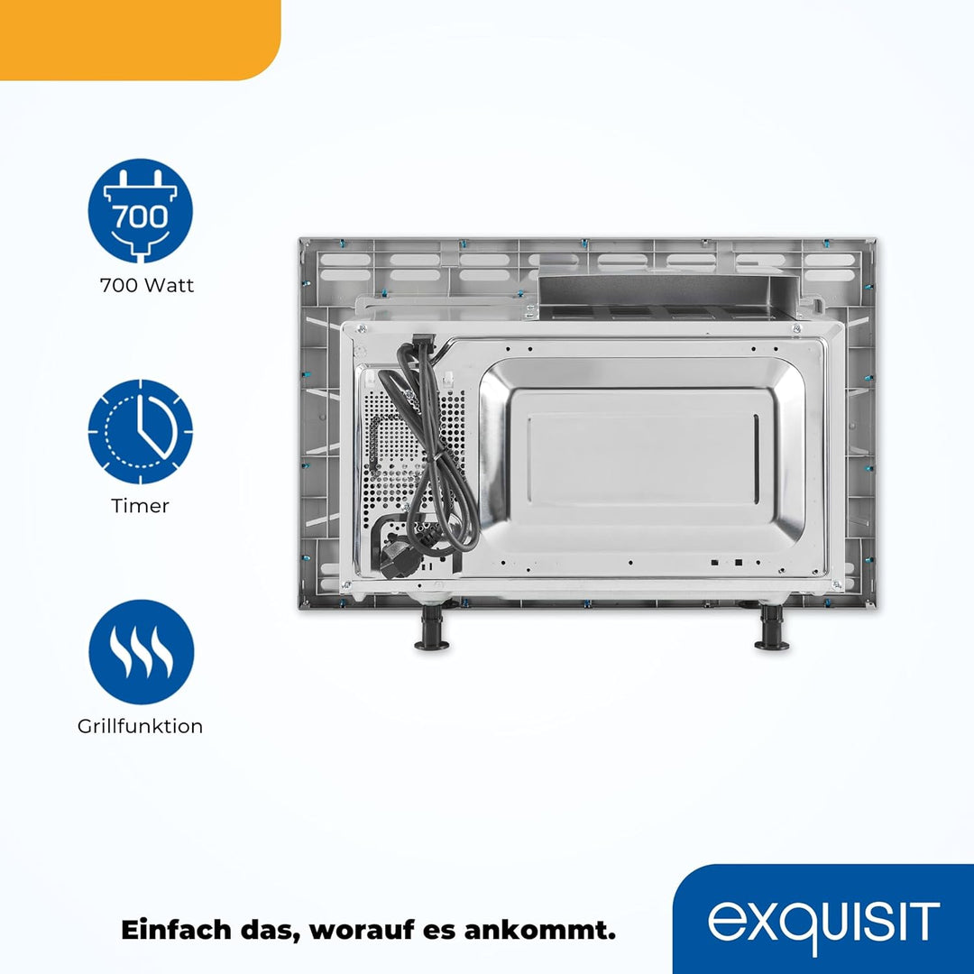Exquisit Einbau-Mikrowelle EMW 19-7 G 900 Watt Grill 5 Leistungsstufen, Silber