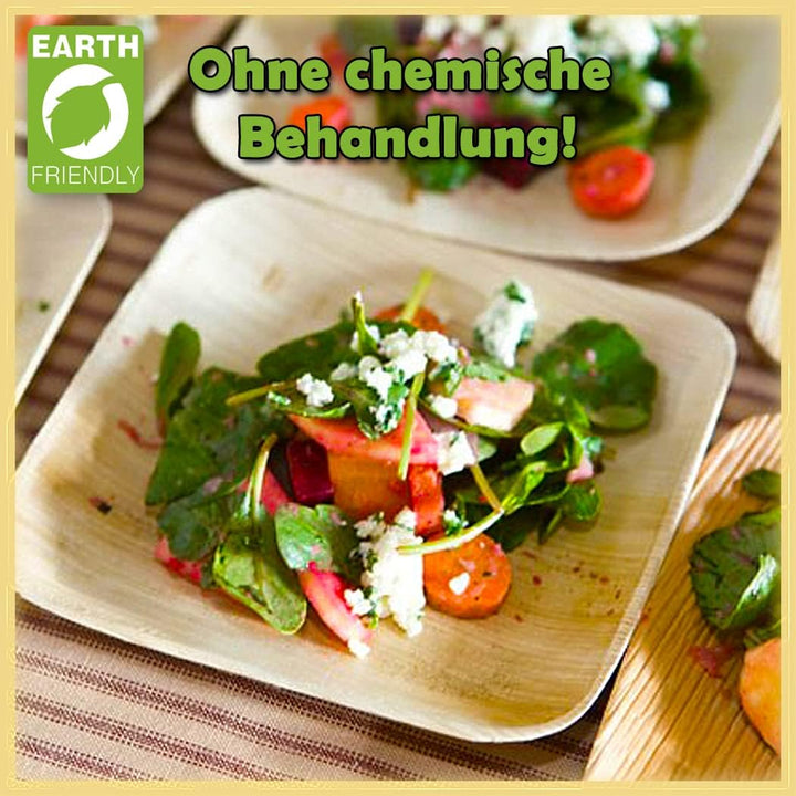 Palm Dishes Palmblattteller 25 Stück Einwegteller eckig 25x25 cm, aus Palmblatt 100% kompostierbar,
