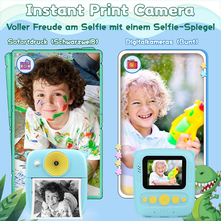 Kinderkamera Sofortbildkamera, 48MP Sofortbildkamera Kinder mit 32GB Karte & Druckpapier, 1080P Digi