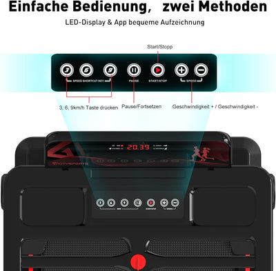 CITYSPORTS Elektrisches Laufband,Klappbares Laufband für Zuhause bis 12 km/h,mit LED-Anzeige,APP und