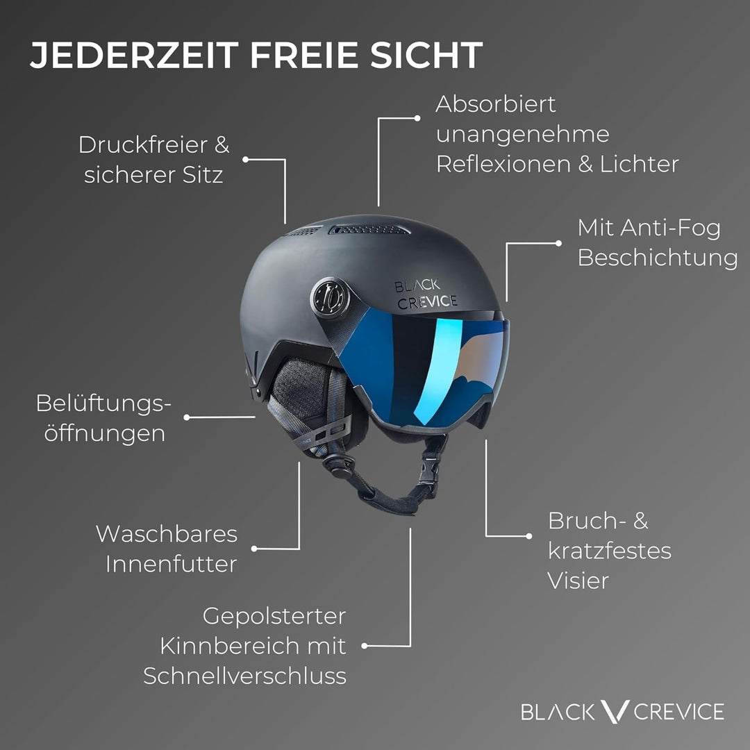 Black Crevice Skihelm Chamonix I Skihelm mit Visier im Pilotenstyle I Skihelm Herren & Damen I Unise