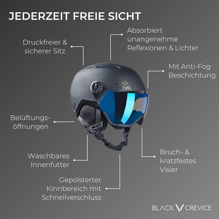 Black Crevice Skihelm Chamonix I Skihelm mit Visier im Pilotenstyle I Skihelm Herren & Damen I Unise