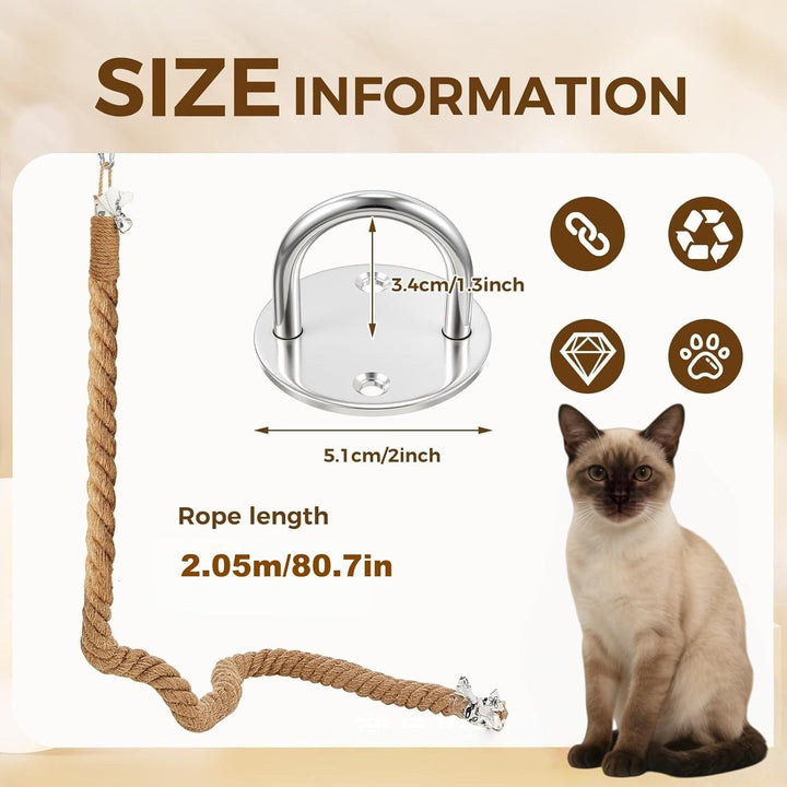Premium Katzen-Kletterseil aus Jute | 2,05 m Länge & 4 cm Durchmesser | Deckenmontage mit Haken für