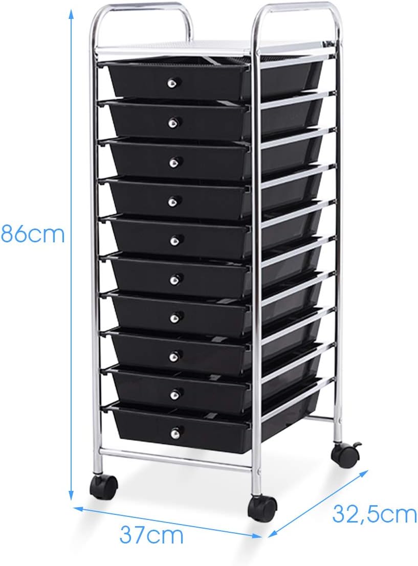 DREAMADE Rollwagen Schublade, Rollschrank Rollcontainer mit Schublade 10 Fächern, Haushaltswagen auf
