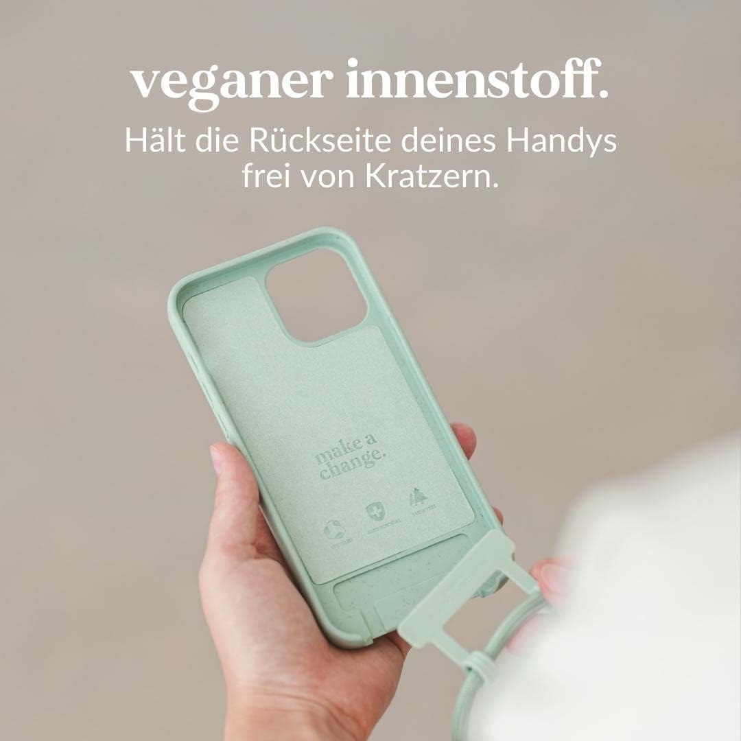 Woodcessories - Nachhaltige Handykette abnehmbar kompatibel mit iPhone 12 Hülle mit Band Mint, iPhon