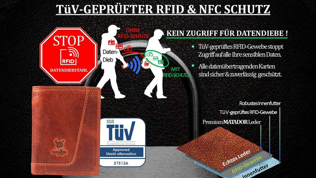 MATADOR Leder Geldbörse Herren mit Geheimfach & Viele Fächer – Geldbeutel Herren Leder RFID Schutz |