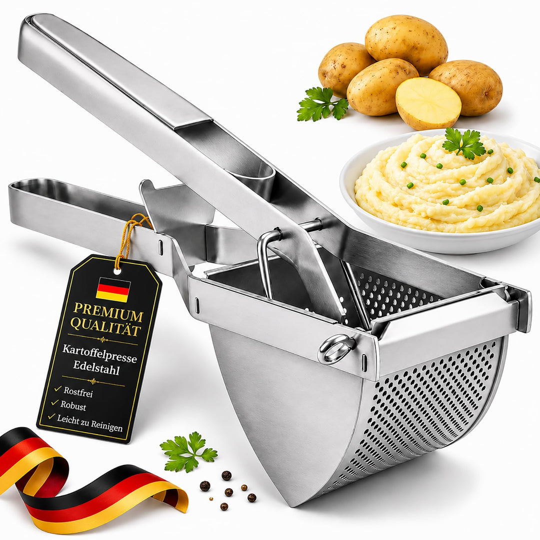 Hohe Qualität Kartoffelpresse Edelstahl Testsieger - Ergonomischer Komfortgriff, Extra Grosses Fassu