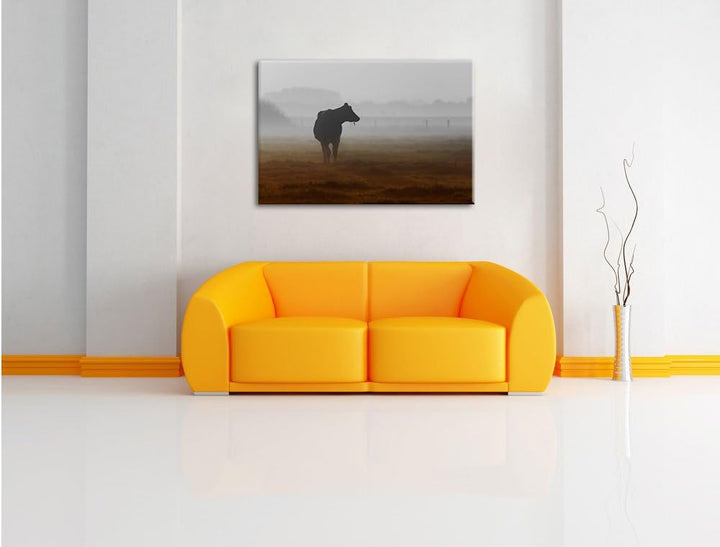 Pixxprint eine fressende Kuh auf der Weide als Leinwandbild/Grösse: 100x70 / Wandbild/Kunstdruck/fer