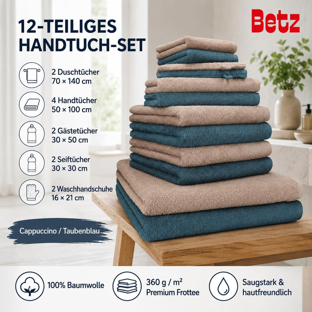 Betz 12 TLG. Handtuch Set Berlin 100% Baumwolle 2 Liegetücher 4 Handtücher 2 Gästetücher 2 Seiflappe