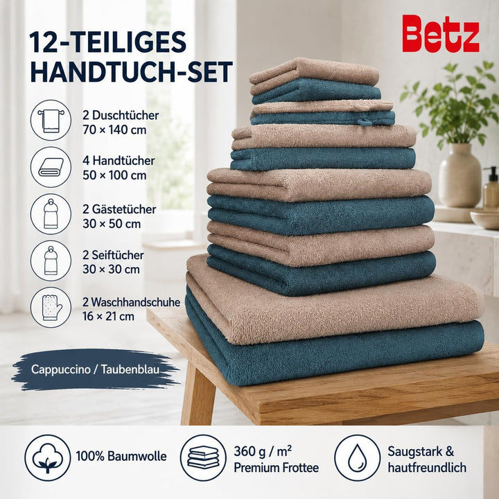 Betz 12 TLG. Handtuch Set Berlin 100% Baumwolle 2 Liegetücher 4 Handtücher 2 Gästetücher 2 Seiflappe