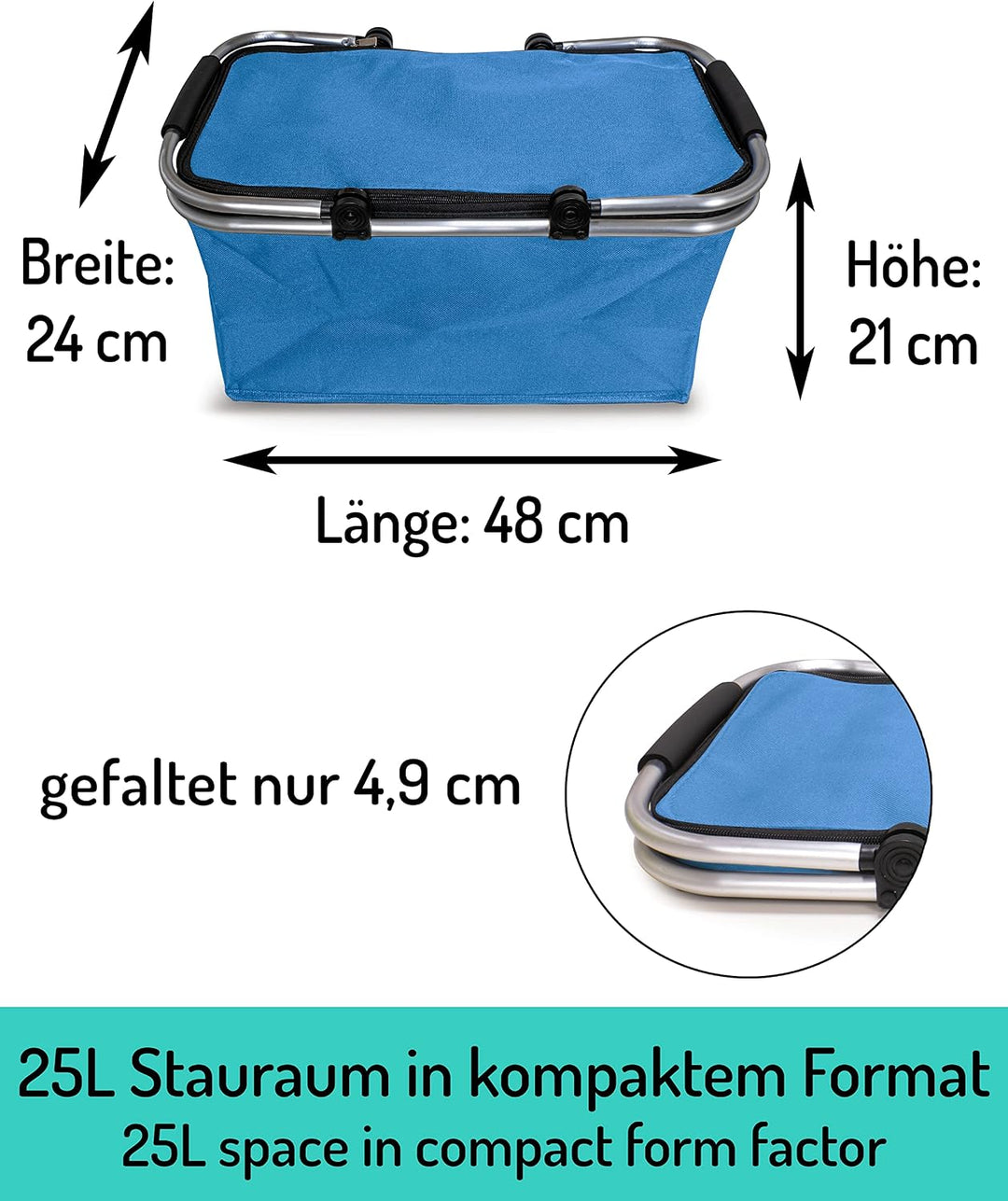 Einkaufskorb faltbar 25L - ideal für den Wocheneinkauf I Mit gepolsterten Tragegriffen &amp; Reissversch