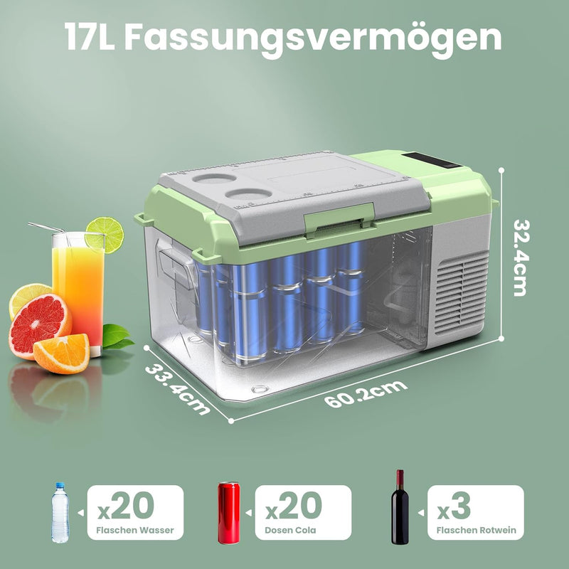 AAOBOSI Kompressor Kühlbox 17L, Kühlbox Auto,12/24V und 100-240V Kühlbox Elektrisch, bis -20 °C für