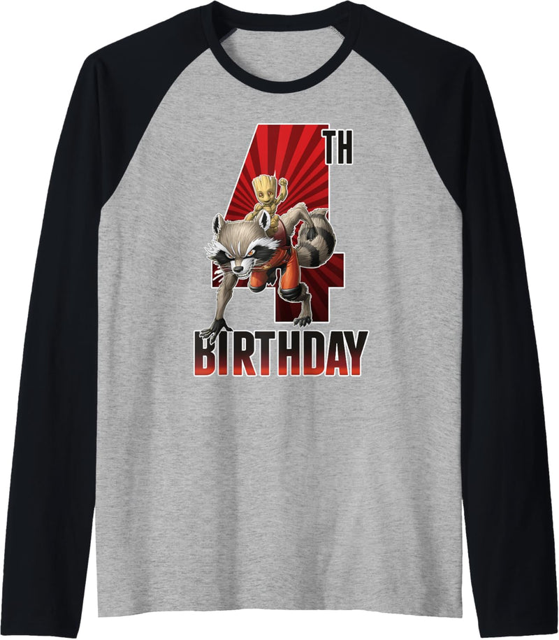 Marvel Guardians Of The Galaxy Rocket & Groot 4th Birthday Raglan