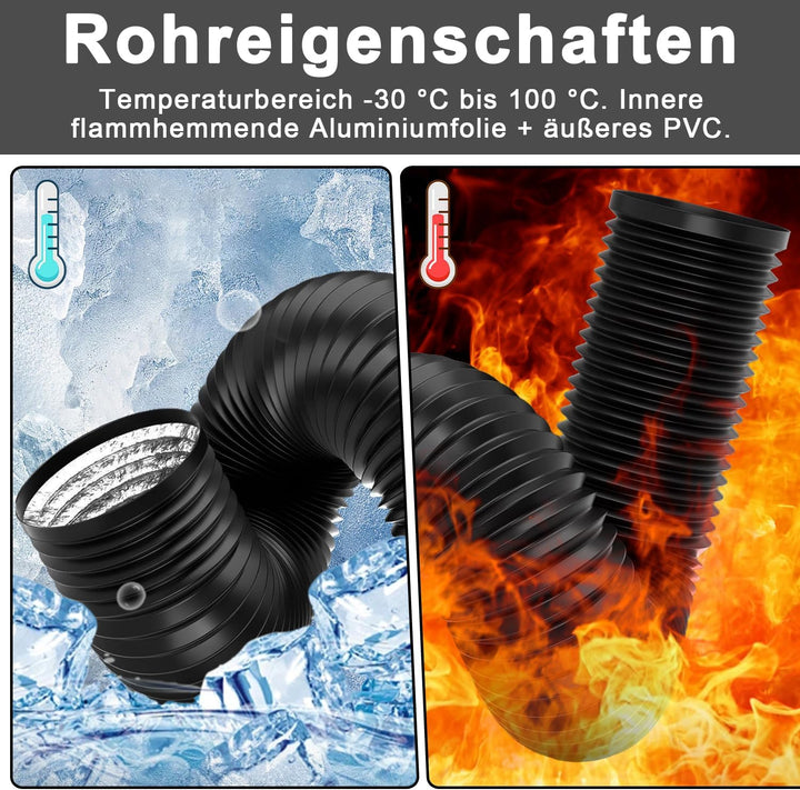 Alu Flexrohr Abluftschlauch 2M PVC Klimagerät Klimaanlage Wäschetrockner Abzugshaube Schwarz