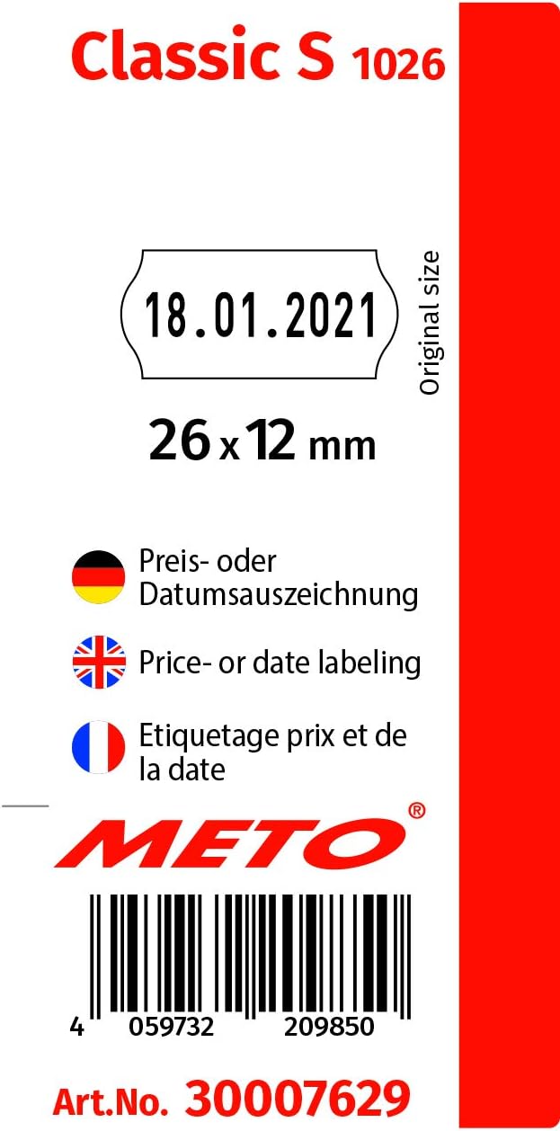 METO Classic S Preisauszeichner Set - Preis, Datum, MHD (1-zeilig, 10-stellig für 26 x 12 mm Etikett