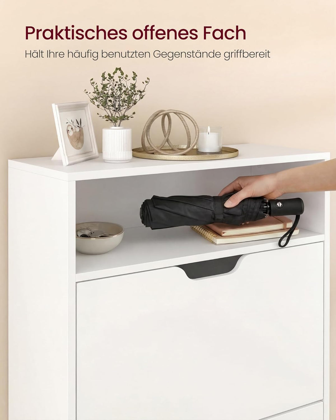 VASAGLE Schuhschrank 3 Klappen, Schuhkipper, Schuhregal, Schuhaufbewahrung, offenes Fach, Trennwand