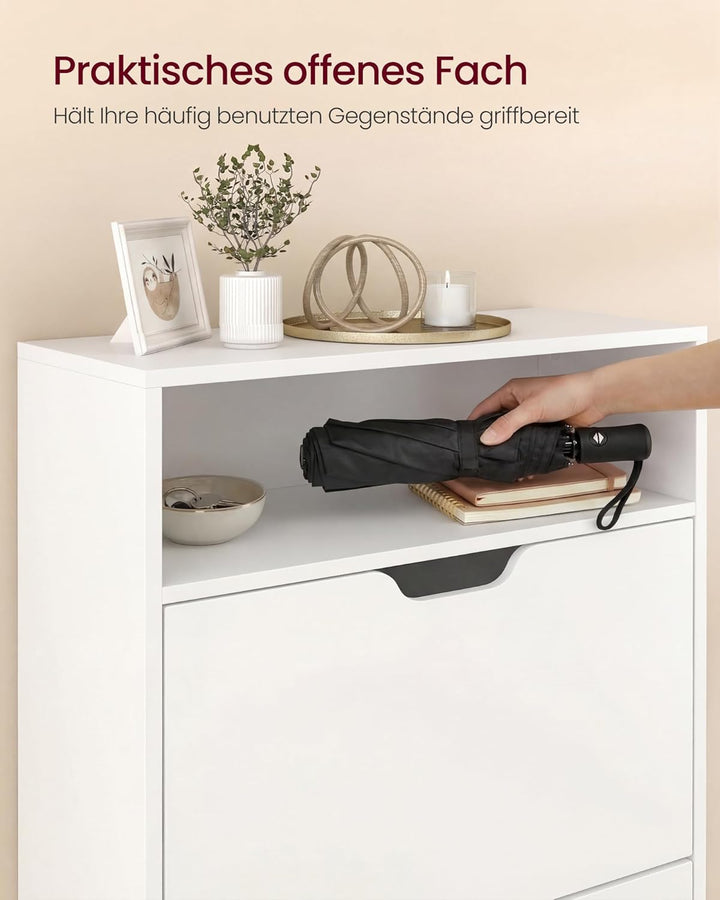 VASAGLE Schuhschrank 3 Klappen, Schuhkipper, Schuhregal, Schuhaufbewahrung, offenes Fach, Trennwand