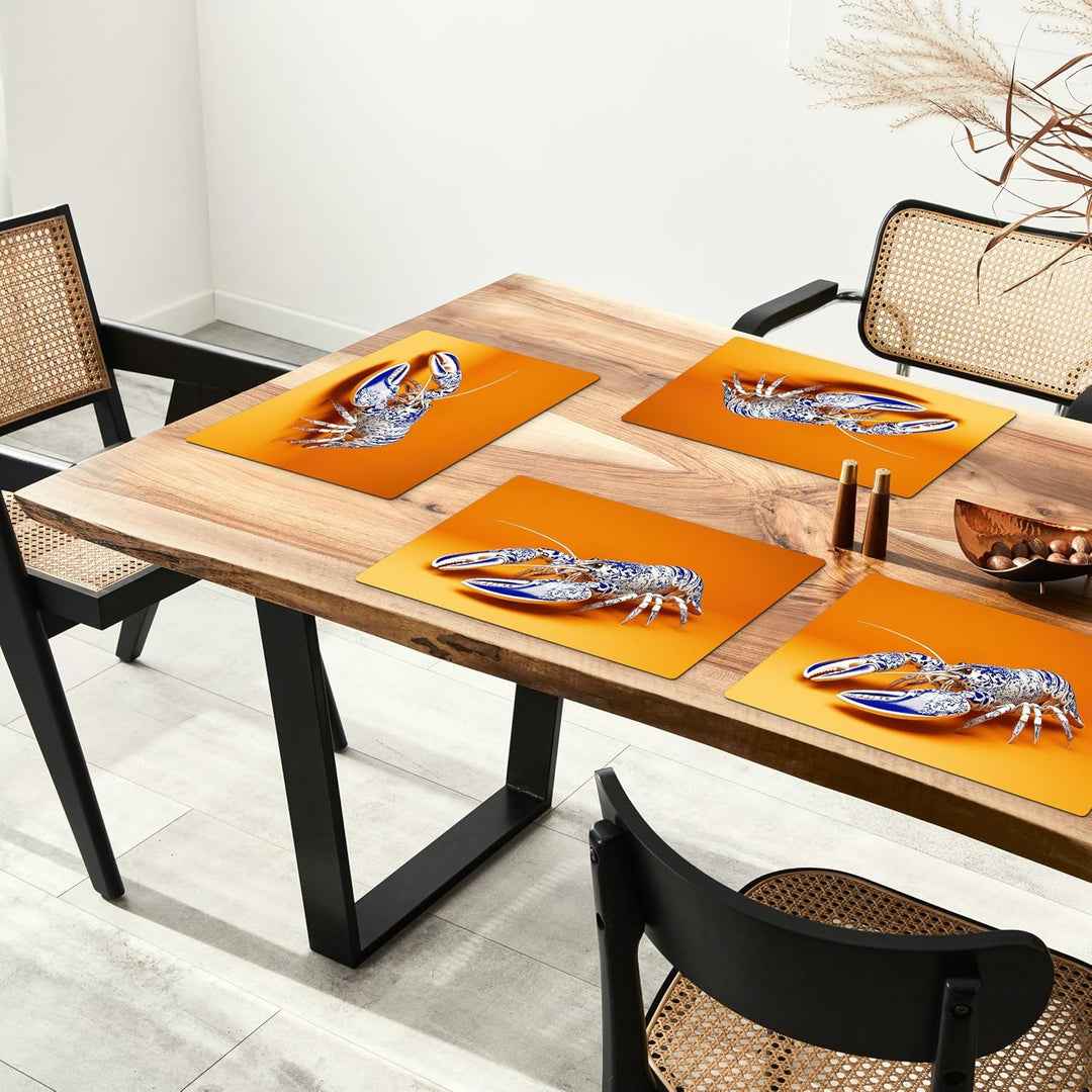 KitchenYeah© Platzsets Abwaschbar 6-Teilig Tischsets Platzdeckchen Platzset Hummer - Delfter Blau, H