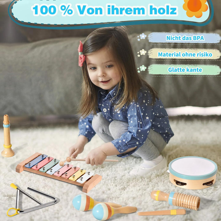 Baby Musikinstrumente Montessori-Holzspielzeug für Kleinkinder von 1-3 Jahren, 6 in 1 Musikinstrumen