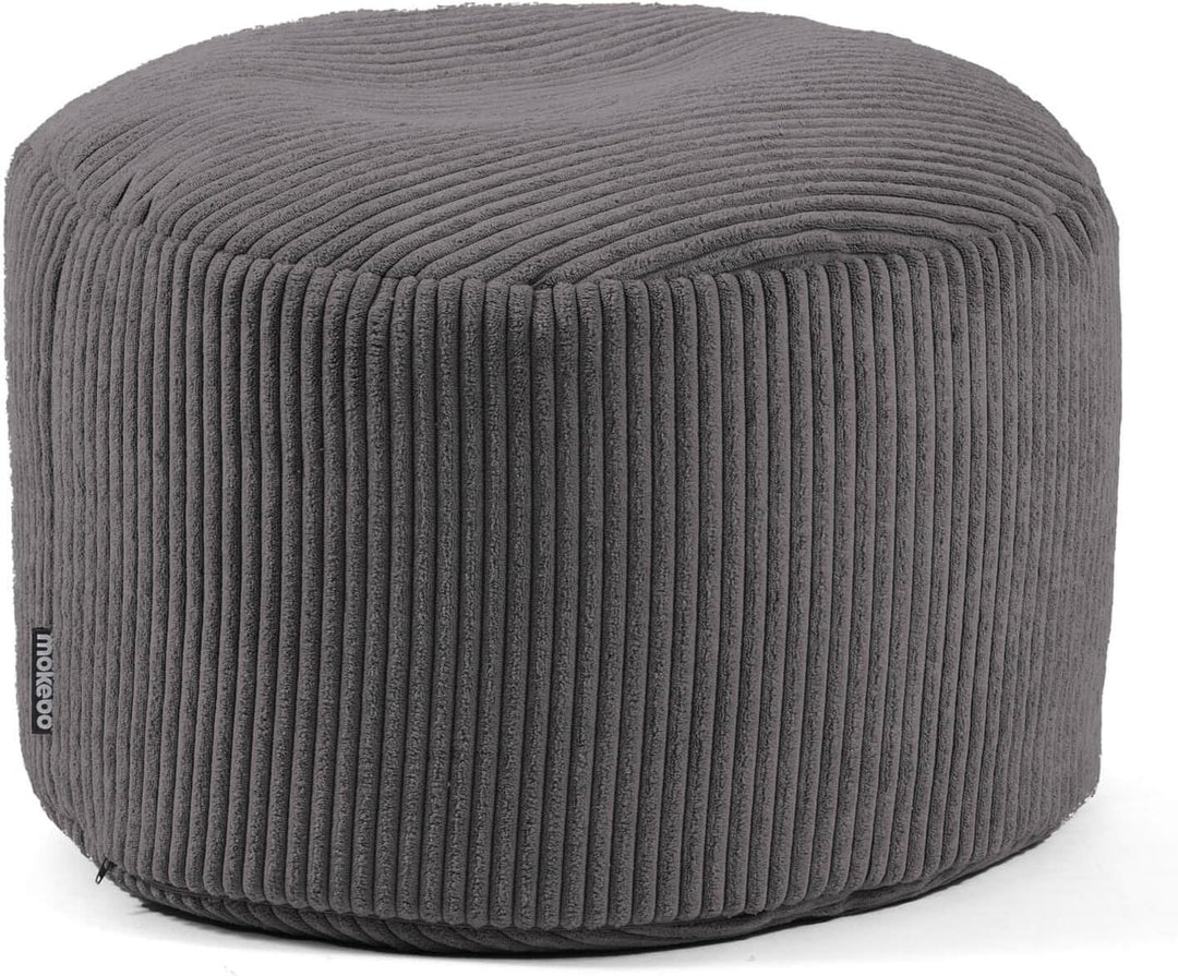 mokebo® Pouf, Hocker o. Sitzhocker aus Cord 40x60 cm 'Der Faule Lenz', Bodenkissen rund Anthrazit, F