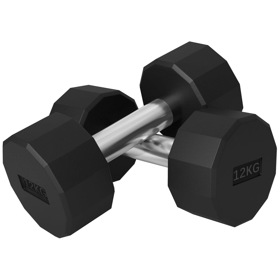 SPORTNOW Set 2 Manubri a 12 Lati da 2x2/5/8/10/12/15 kg in Metallo e Gomma, Set Manubri Palestra con