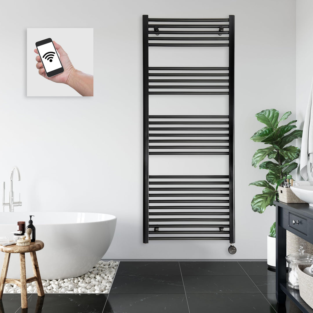 anapont WiFi und Bluetooth elektrischer Badheizkörper 1475x600 - schwarz gerade - Handtuchheizkörper
