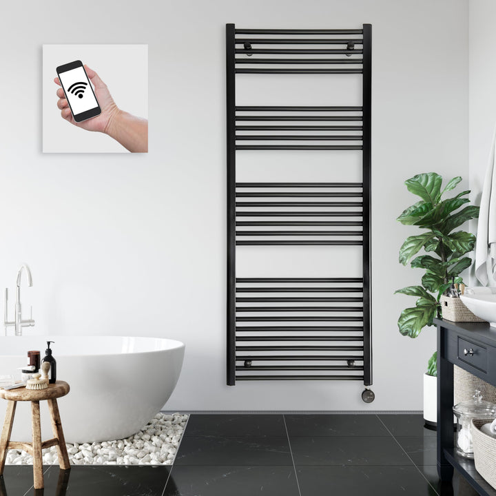 anapont WiFi und Bluetooth elektrischer Badheizkörper 1475x600 - schwarz gerade - Handtuchheizkörper