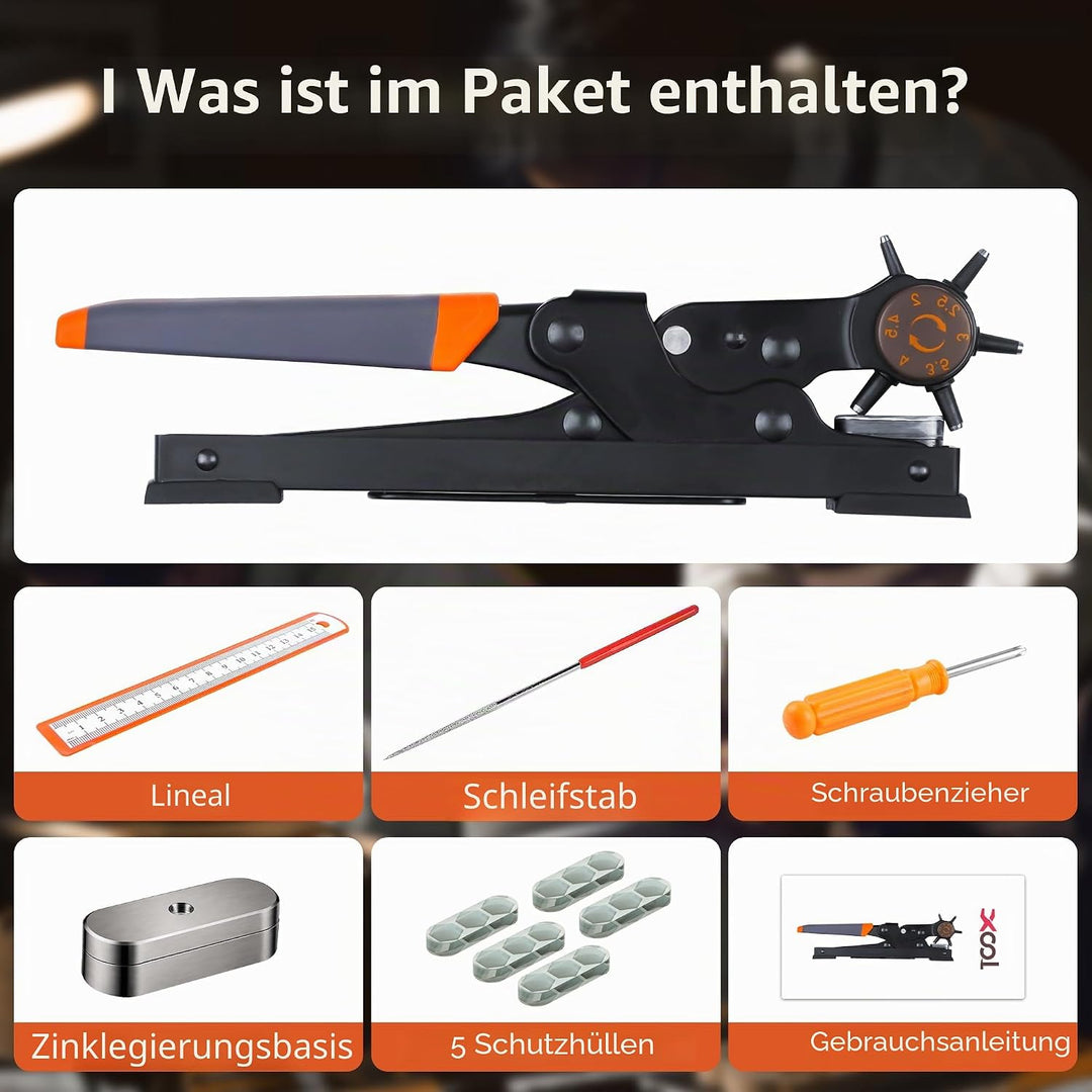 XOOL Lochzange für Leder, Gürtel Lochzange mit Hebelübersetzung, Ermüdungsfreies Arbeiten, Locher, G