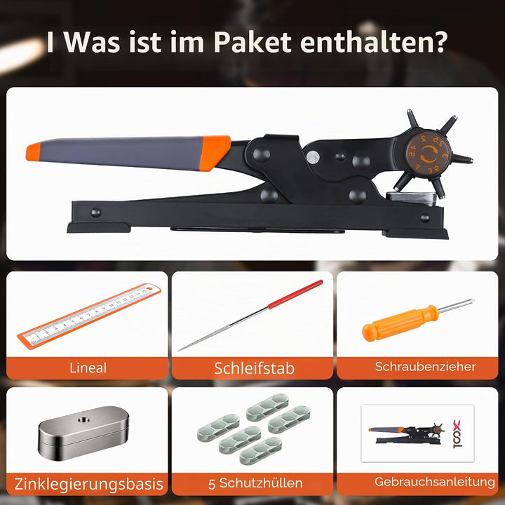XOOL Lochzange für Leder, Gürtel Lochzange mit Hebelübersetzung, Ermüdungsfreies Arbeiten, Locher, G
