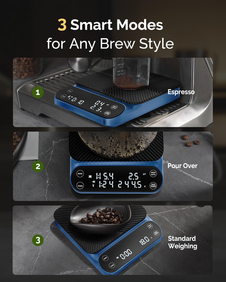 Maestri House S3 Kaffeewaage mit Timer, 3kg/0,1g Wiederaufladbar Digitale Espresso Waage, 3 Brühmodi