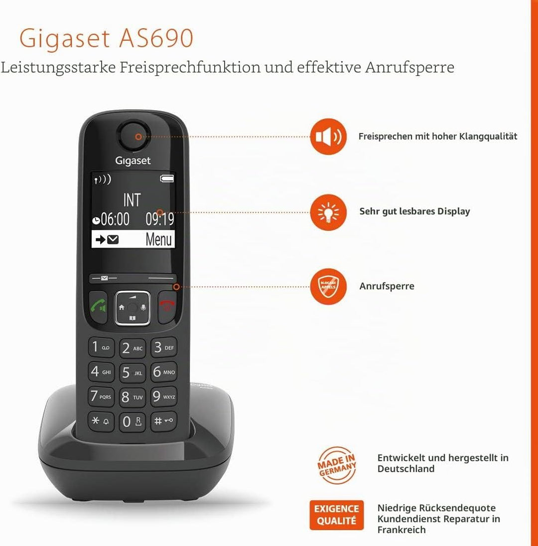 Gigaset AS690 TRIO - 3 Schnurlose DECT Telefone, schwarz