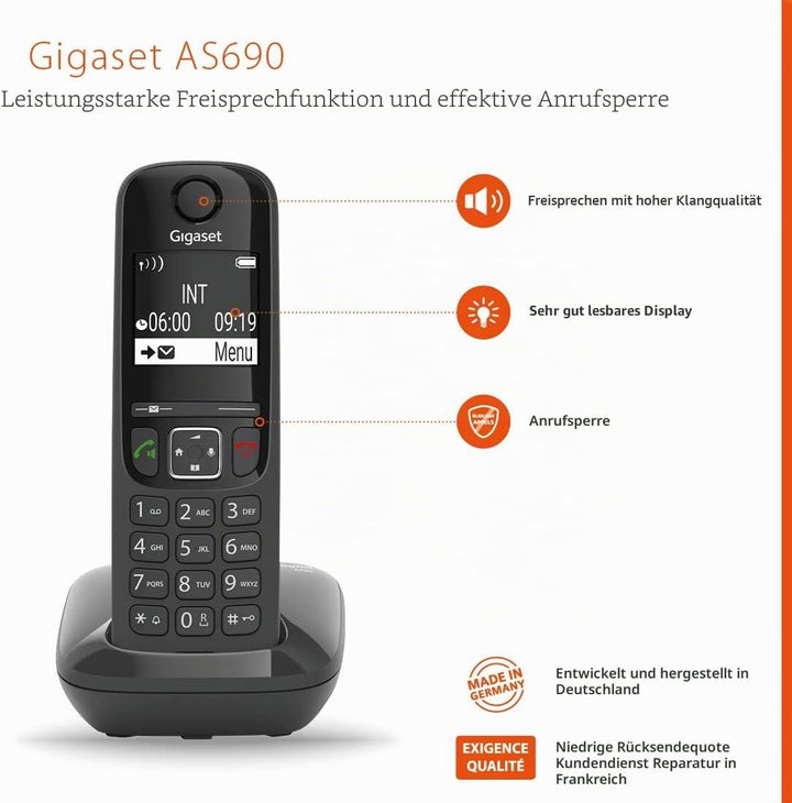 Gigaset AS690 TRIO - 3 Schnurlose DECT Telefone, schwarz