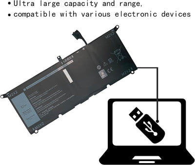 DXGH8 G8VCF H754V 0H754V P82G001 Laptop Batterie Ersatz für Dell XPS 13 9370 9380 Inspiron 13 7390 7