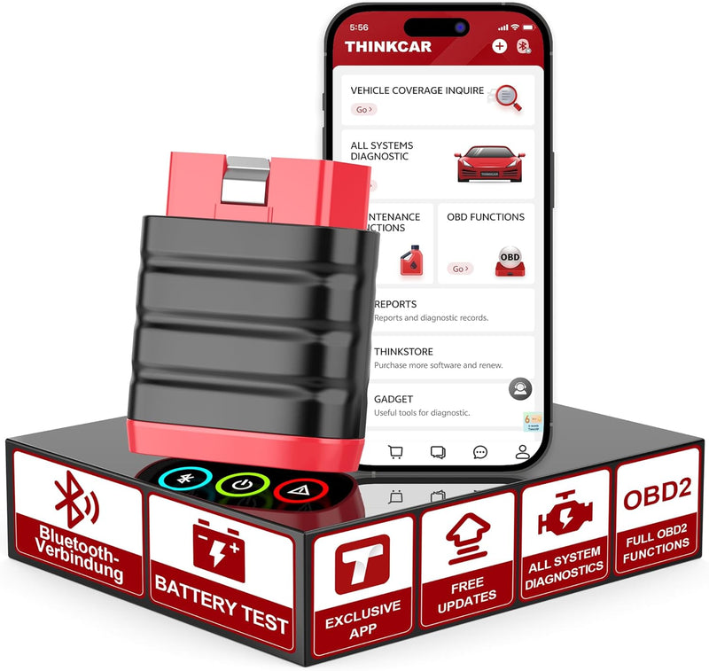 OBD2 Bluetooth Adapter für iOS & Android, ThinkDiag Mini OBD2 Diagnosegerät Mit Alle Systemdiagnosen