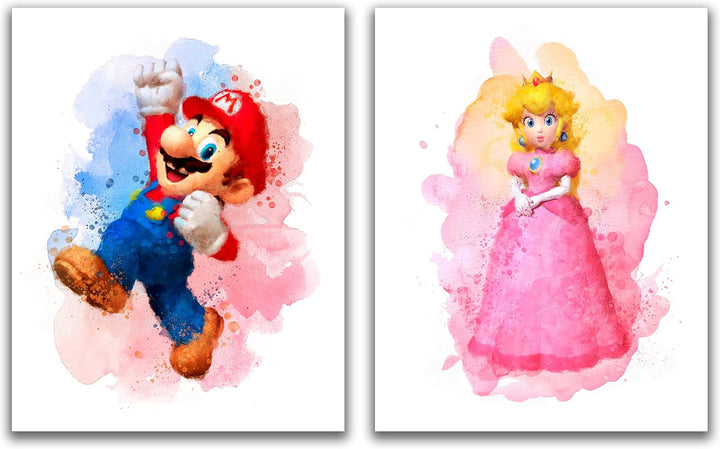 Super Mario Game Aquarell-Poster – Set mit 6 (20,3 x 25,4 cm) – Super Mario Wandkunst Spielzimmer-De