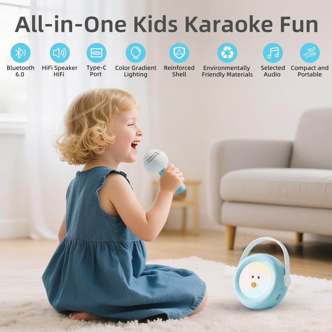 Karaoke-Maschine für Kinder mit 2 kabellosen Mikrofonen, Nachtlicht und Umschalter für Original-/Beg